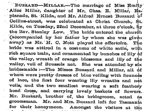 Buzzard – Millar Marriage Details